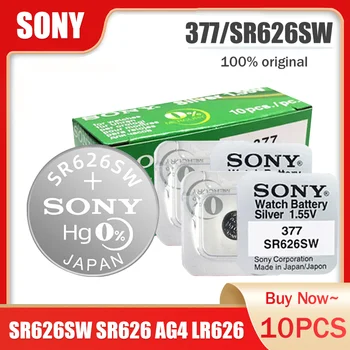 10ШТ Sony 377 377A SR626SW AG4 SR626 LR66 LR626 1.55 В Серебристо-Оксидный Аккумулятор Для Часов Для Светодиодных Наушников Шкала Кнопка Для Часов Монетная Ячейка