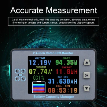 2,4-дюймовый Цветной ЖК-Кулонометр Измеритель Напряжения, Тока, Емкости Аккумулятора Электромобиля RV Кулонометры Двунаправленного Определения Тока