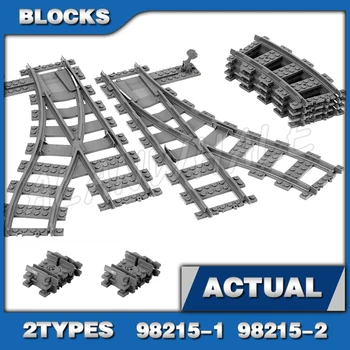 2 типа переключателей путей городского пассажирского грузового поезда, прямые изогнутые Гибкие железнодорожные строительные блоки, игрушки, совместимые с моделью