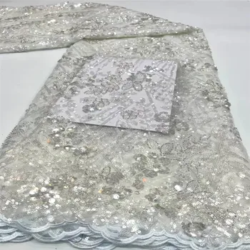 2023 Высококачественная Модная Французская Тюлевая кружевная ткань Африканская Нигерийская кружевная ткань с пайетками для свадебного платья