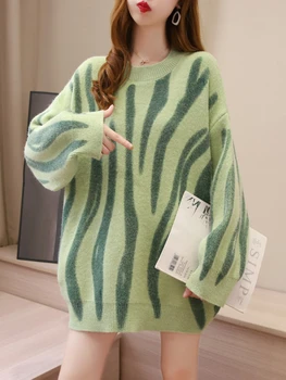 2023, Женский свитер для поездок на работу, свитер большого размера с ленивым ветром, пуловер с круглым вырезом и принтом, теплая зимняя одежда, женские свитера из мягкой вязки.