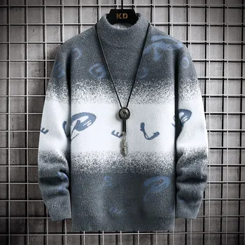 2023 Зимний модный мужской свитер с буквенным принтом, повседневный вязаный норковый бархатный теплый мужской пуловер, свитер, размер M-4XL MY926