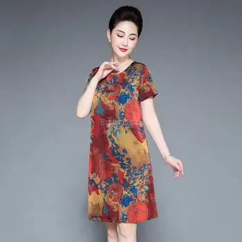 2023 летнее женское повседневное платье в китайском стиле в стиле ретро с национальным принтом, женское новое модное шелковое китайское свободное повседневное платье средней длины