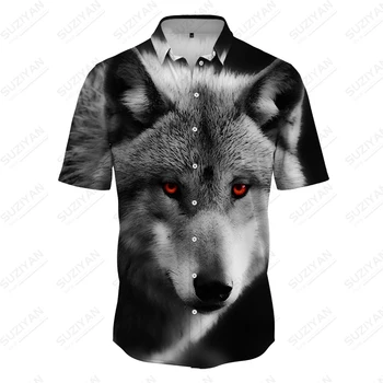 2023 Летняя новая рубашка с животным львом, тигром, волком, рубашка с 3D-принтом, мужская трендовая повседневная рубашка, топы на пуговицах, рубашка, одежда