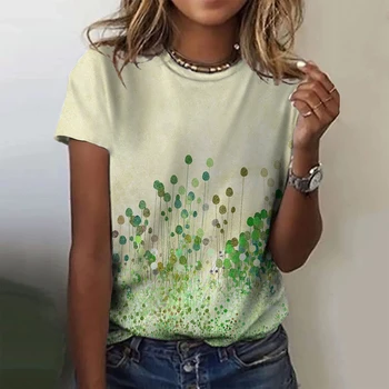 2023 Новая женская футболка с 3D-рисунком, летний модный топ с коротким рукавом, цветочный принт, повседневная футболка с круглым вырезом, женская