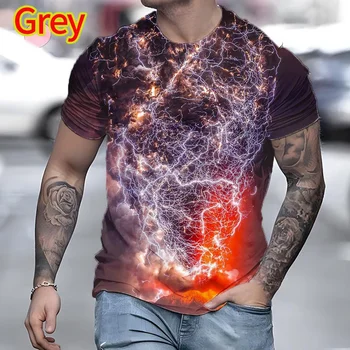 2023 Новая модная мужская футболка с 3D принтом молнии, короткий рукав, уличная одежда в стиле хип-хоп, повседневный топ