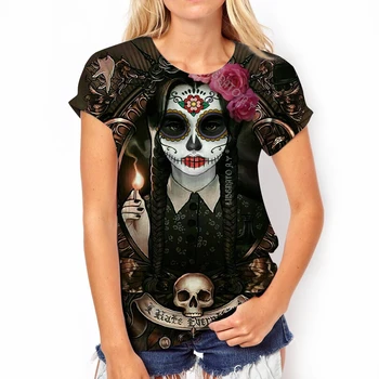 2023 Новая рубашка Женская футболка Skull Festival of the Dead Топы Хлопковое платье с круглым вырезом и коротким рукавом, повседневные футболки в стиле хип-хоп большого размера