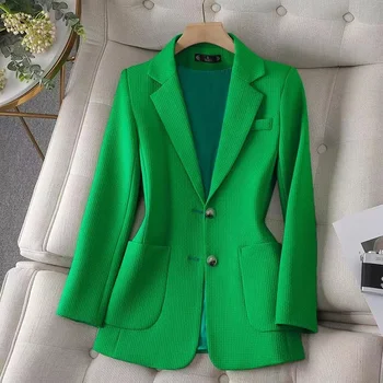 2023 Новый женский блейзер Осенне-зимняя верхняя одежда Зеленый Черный Бежевый Женский блейзер с длинным рукавом, Однобортный Однотонный женский жакет, пальто