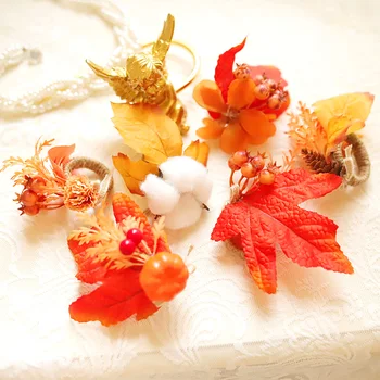 3шт Кольца для салфеток из тыквы с кленовым листом на Хэллоуин, имитация орнамента для обеденного стола ручной работы, декор для вечеринки на фестивале урожая цветов