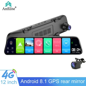 4G Автомобильное Умное Зеркало Заднего Вида Видеомагнитофон 12 Дюймов Android 8.1 GPS Навигация Двойная Камера Монитор Dashcam 4 ГБ + 32 ГБ АВТОМОБИЛЬНЫЙ Видеорегистратор
