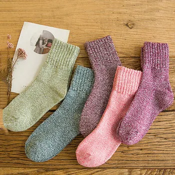 5 Пар женских осенне-зимних вязаных шерстяных носков, однотонные винтажные носки Calcetines, Женские носки в корейском стиле, розовые носки Medias Calcetines