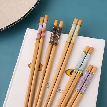 5 Пар разноцветных бамбуковых палочек для еды длиной 8,8 дюйма многоразовые палочки для еды, пригодные для мытья в посудомоечной машине для китайских продуктов, нескользящие и прочные