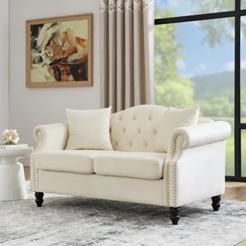 57-дюймовый Бархатный диван Chesterfield для Гостиной, 2-местный диван с Хохлатыми Подлокотниками и головкой для гвоздей для гостиной