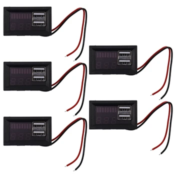 5X Красный светодиодный цифровой дисплей, Вольтметр, панель Вольт-тестера для автомобилей постоянного тока 12 В, Выход USB 5V2A, Батарея 12,6 В