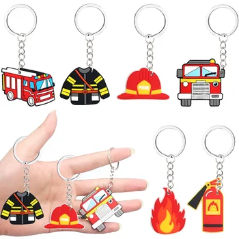 6 Упаковок силиконовых брелоков для пожарной машины, шляпа для огнетушителя, Сувениры для вечеринок для пожарных, украшения для Дня рождения, принадлежности