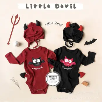 7344 Одежда для новорожденных, детское боди 2023, Осенняя одежда серии Ins на Хэллоуин, цельная одежда для мальчиков с принтом Маленького дьявола