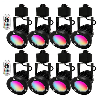 8 упаковок светодиодных трековых головок RGB мощностью 12 Вт, головка освещения треков с регулируемой яркостью, меняющая цвет, для розничной торговли, многоцветный потолочный прожектор RGBW