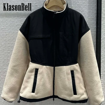 9.13 Женская куртка KlasonBell с модной вышивкой буквами контрастного цвета из флиса на молнии, собирающей талию.