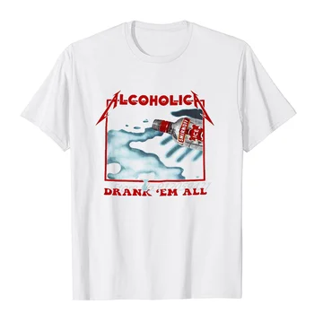 Alcoholica Drinked'em All Vodka Музыкальные графические футболки оверсайз с коротким рукавом, Летняя футболка с круглым вырезом, мужская одежда