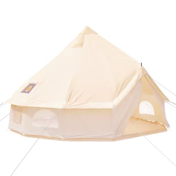 BENTISM 4-сезонная большая палатка-колокольчик на 5-8 человек из водонепроницаемого хлопчатобумажного полотна с плитой для кемпинговых вечеринок (диаметр 4 м)