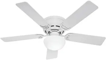 Fan Company, 53075, 52-дюймовый низкопрофильный белый потолочный вентилятор со светодиодной подсветкой и тянущей цепью