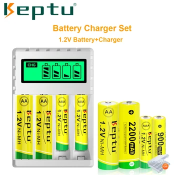KEPTU 4шт 2200 мАч 1,2 В AA аккумуляторные батареи + 4шт 900 мАч AAA NI-MH аккумулятор и ЖК-смарт-зарядное устройство
