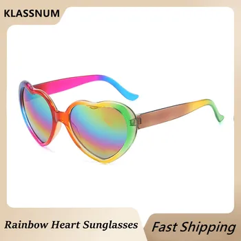 KLASSNUM Негабаритные Солнцезащитные очки с выпученными глазами в форме сердца Женская мода Многоцветные Солнцезащитные очки Женские очки с градиентными линзами UV400 Оттенков