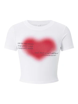 Lchiji Women, милая графическая кепка, укороченный топ с круглым вырезом, приталенная эстетичная футболка для выхода в свет (розовый M)