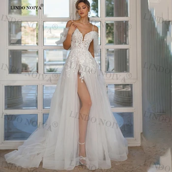 LINDO NOIVA 2023, кружевные аппликации, свадебные платья для женщин с разрезом сбоку, свадебные платья на заказ, Vestidos De Novia