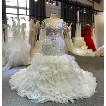 NS4552 Свадебное платье Русалки с открытыми плечами, расшитое бисером, юбка с оборками