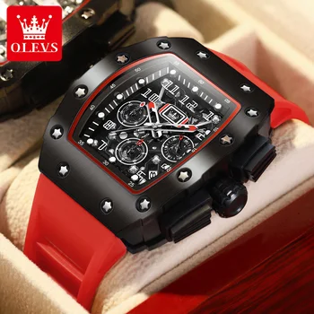 OLEVS Новый топовый бренд с цифровым циферблатом Модные крутые кварцевые мужские часы с резиновым ремешком для часов, водонепроницаемые, светящиеся