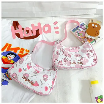 Sanrio Melody Hello Kitty Женская сумка через плечо, модная мультяшная сумка для девочек, сумка для подмышек, дорожная мобильная смена губной помады, удобное хранение