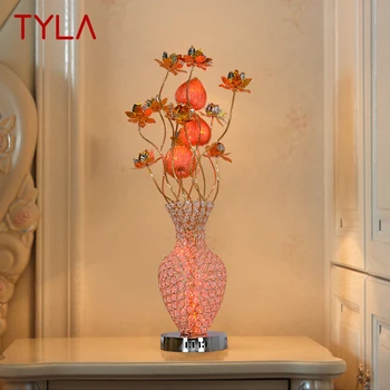 TYLA Современная настольная лампа с красными цветами, Модная Художественная гостиная, спальня, Свадебная светодиодная настольная лампа из алюминиевой проволоки