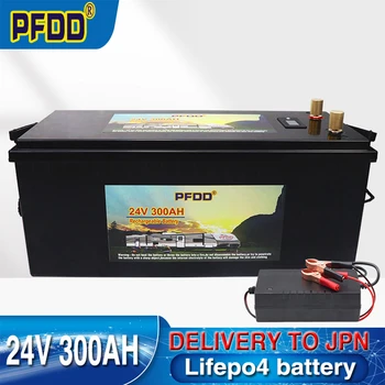 Аккумулятор LiFePO4 24V 200AH 300AH Встроенный литий-железо-фосфатный элемент BMS 4000 циклов для гольф-кара, кемперов на колесах, солнечной батареи с зарядным устройством
