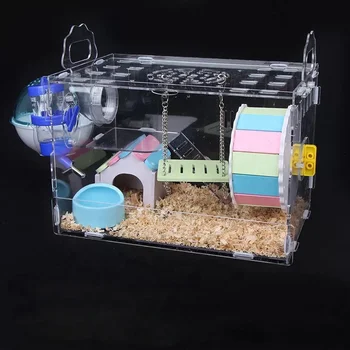 Акриловая клетка для хомяка с аксессуарами, прозрачная коробка для хомяка, индивидуальный прозрачный акриловый контейнер для домашних животных.