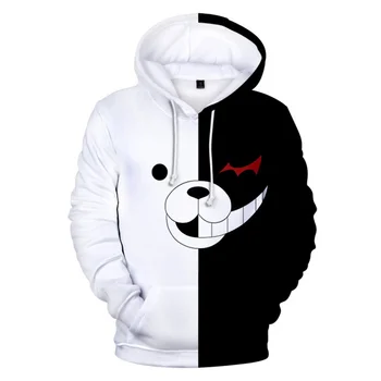 Аниме Данганронпа Монокума Косплей костюм Черный Белый Медведь Толстовка с капюшоном Толстовка Пуловер Куртка