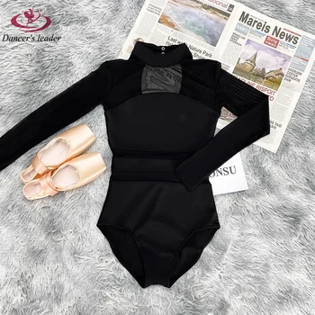 Балетный костюм, трико из черной сетки, тонкая Гимнастическая Обтягивающая одежда для выступлений, костюм для воздушной Йоги для взрослых.