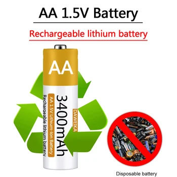 Батарея типа АА 1,5 В Литий-ионная аккумуляторная батарея типа АА 3400 мАч Литий-ионная батарея типа АА для мыши с дистанционным управлением, маленький вентилятор, Электрическая игрушка