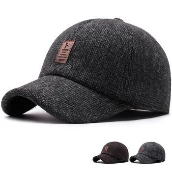 Бейсболка для зимнего отдыха для людей среднего и пожилого возраста, осенне-зимняя теплая хлопковая шапка с защитой ушей, клетчатая кепка с вышивкой