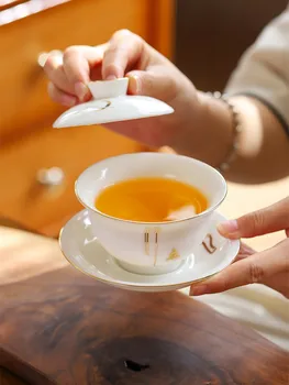 Белая фарфоровая чайная чаша, большая чайная чашка из нефрита, домашняя чайная чаша, Чайный сервиз, Изысканные изделия ручной работы, Аксессуары для чая Кунг-фу