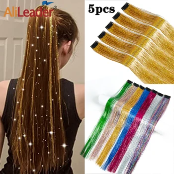 Блестящая Заколка для наращивания волос, Набор Блестящей мишуры для волос, Термостойкие Цветные Шиньоны для волос с прожилками, 5 шт.