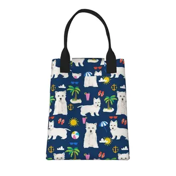 Большая Модная Продуктовая сумка Westie Dog с ручками, Многоразовая Хозяйственная сумка Из прочной Винтажной Хлопчатобумажной ткани