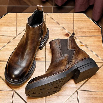 Ботильоны, Мотоциклетные ботинки, универсальная мужская обувь из воловьей кожи высокого качества в британском ретро стиле, осенне-зимние ботинки 