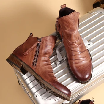 Ботильоны С двойной боковой молнией; Нескользящая Обувь для Мужчин; Ботинки на платформе; Zapatos De Hombre; Мужские ботинки; Модные Ботинки 