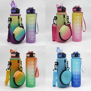 Бутылка для воды объемом 1000 МЛ с крышкой, 32 унции, мотивационная спортивная бутылка для воды с соломинкой, отметка времени, не содержит бисфенола для занятий спортом в тренажерном зале