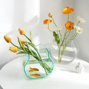 Ветровая Акриловая ваза Аквариум для рыб Прозрачная ценная Цветочная композиция Водные украшения Гостиной Нельзя разбить Вазу