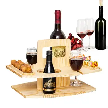 Винный столик на открытом воздухе, Сосновый Деревянный Держатель для вина, Съемный столик для закусок, Переносной Поднос для закусок и вина для пляжного кемпинга