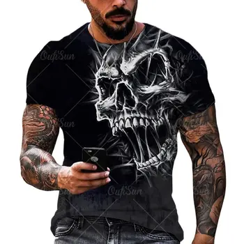 Винтажная мужская футболка с 3D принтом черепа ужасов, Летняя Классическая Повседневная футболка с круглым вырезом и коротким рукавом, Модные свободные топы Оверсайз, футболка Для мужчин