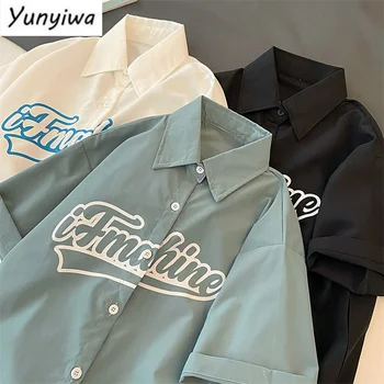 Винтажная рубашка с надписью, Корейский нишевый дизайнерский тренд, блузка с короткими рукавами, хип-хоп принт, повседневная рубашка в гонконгском стиле в стиле Ретро