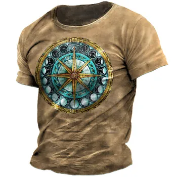 Винтажная футболка с компасом для мужчин, футболки с 3D навигацией, топы в стиле уличный хип-хоп, футболки оверсайз с коротким рукавом, мужская одежда